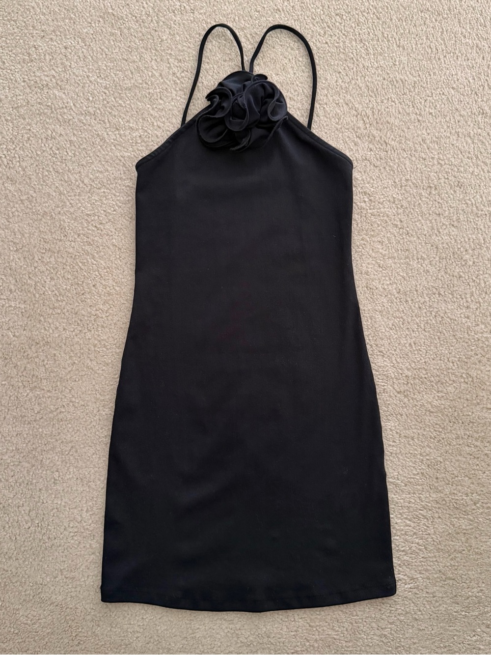 Black Rosette Halter Mini Dress Bodycon Y2K Coquette XS/S